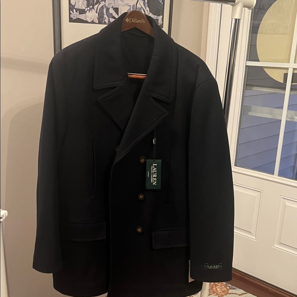 Lauren Ralph Lauren Black Double-Breasted Wool Peacoat